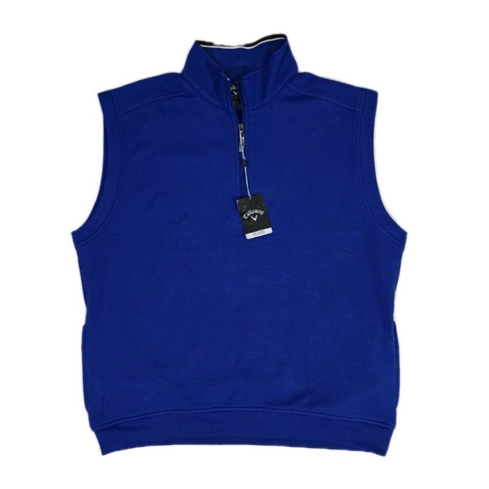 Callaway Golf 1/4 Zip Waffle Fleece Pullover Vest High Rise Blue Men Size L NWT